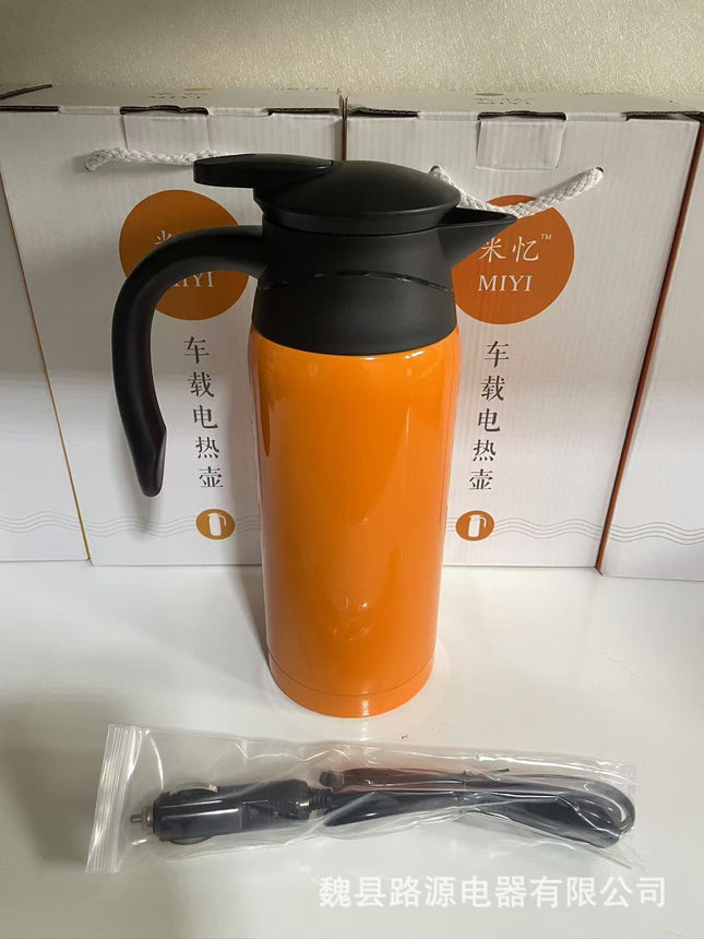 Car Electric Kettle 12V 24V Dual Voltage Stainless Steel Fast Heating Smart Kettle with Base Battery Cable Cigarette Lighter / Bouilloire Électrique Voiture 12V 24V Double Tension Acier Inoxydable Chauffage Rapide