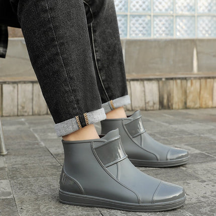 Wholesale Cross-Border Fashion Non-Slip Waterproof Rain Boots Men's Short Rain Boots Plus Velvet Trendy Fishing Kitchen Car Wash Water Shoes Boots