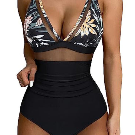 European and American Cross-border Explosions Women's Sexy Hollow Mesh Deep V Gather Perspective Bikini Bikini