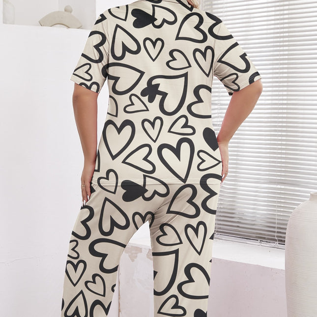 Foreign trade wholesale plus size new spring and summer long sleeve suit ladies simple love printing pajamas fresh home suit