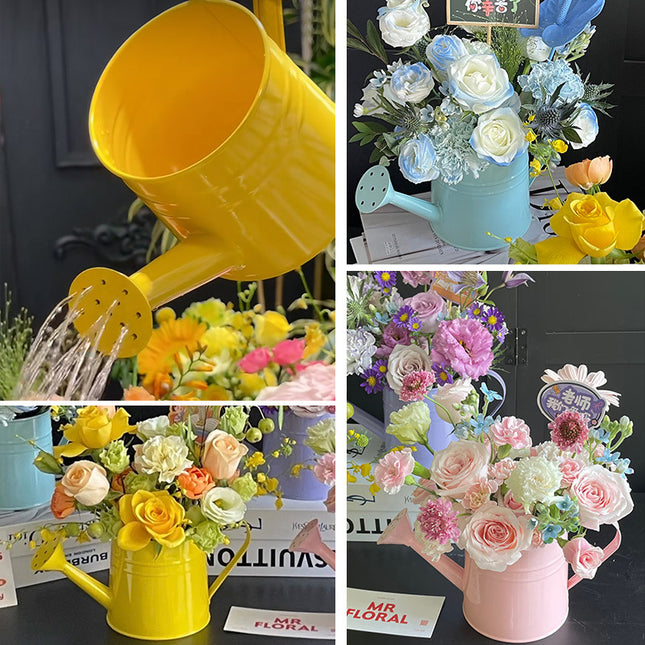 Candy-colored wrought iron watering pot flower shop handmade bouquet flower bag colorful tin watering pot Teachers' Day flower arrangement bucket