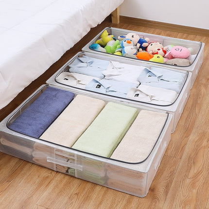 Pvc Bed Storage Box with Thick Steel Frame and Thickeneded Fabric Transparent Storage Box Large Capacity Covered Moisture-Proof Storage Box