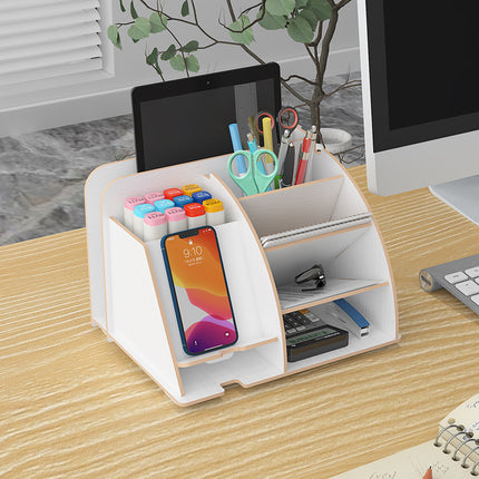 Wooden Pen Holder Storage Box Large Capacity Nordic Creative Fashion Multi-Compartment Pen Holder Office Desktop Storage Shelf