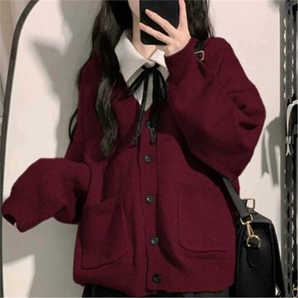 Maillard wine red knitted cardigan soft sister Japanese autumn and winter 2024 new explosions coat Korean college style suit