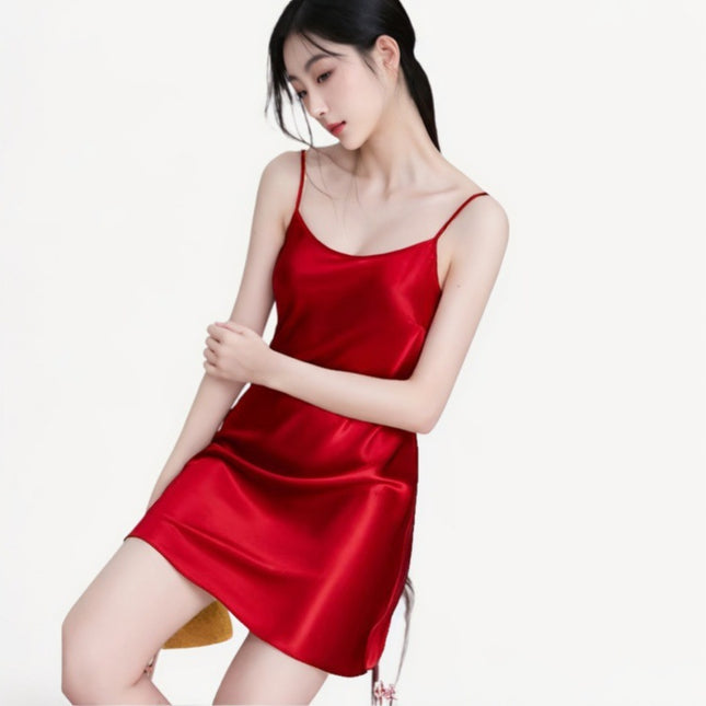 Pajamas Women's Summer Ice Silk Slip Skirt Sexy Nightgown High-end Sense Silk Beautiful Back plus size Base Skirt Home Clothes