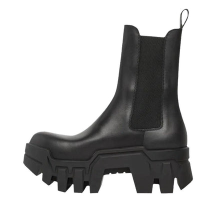 Foreign Trade AliExpress British Style Round Head Thick Bottom Gear Thick Heel Cowhide Boots Splicing Sleeve High Heel Chelsea Boots