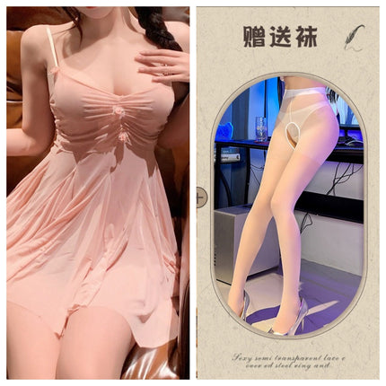 Sexy Plus-Size Casual Lingerie Nightgown Passion Set Teasing Strap Transparent Sleepwear for Women