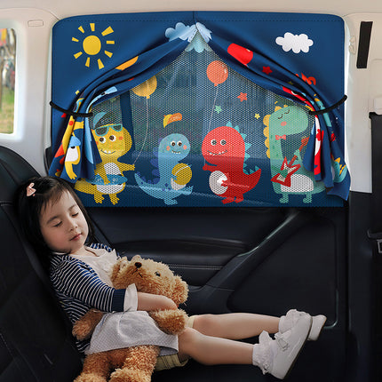 Children's car window sunshade magnetic suction double-layer perspective mesh sun protection heat insulation light blocking side window cartoon curtain