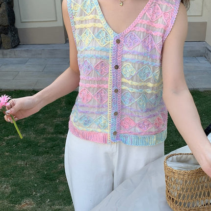 Real shot 2025 spring new women's chic colorful holiday horse clip sling all-match outer vest
