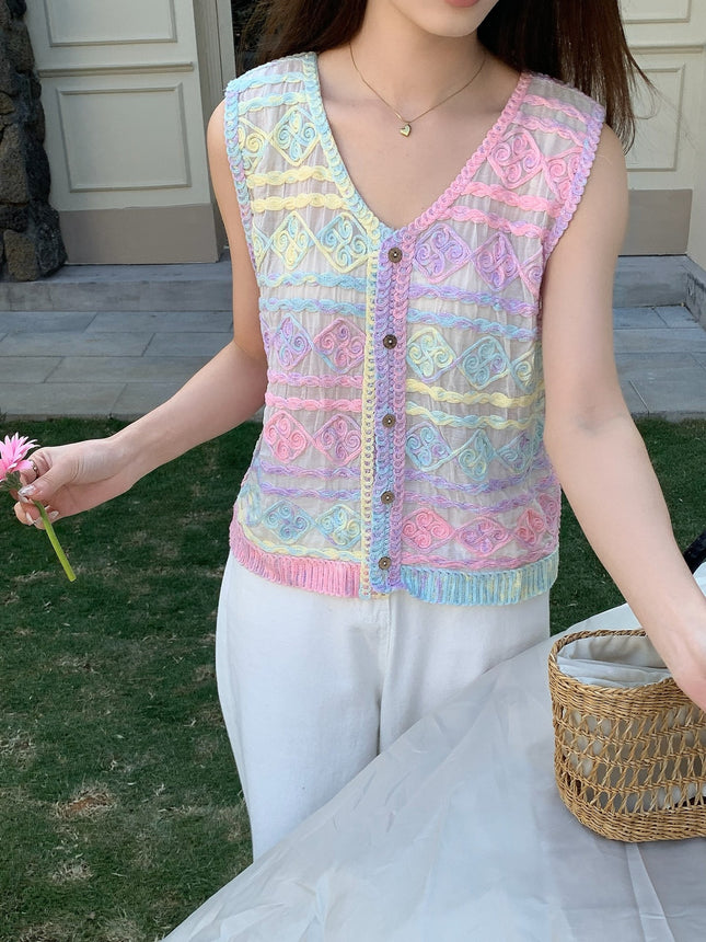 Real shot 2025 spring new women's chic colorful holiday horse clip sling all-match outer vest