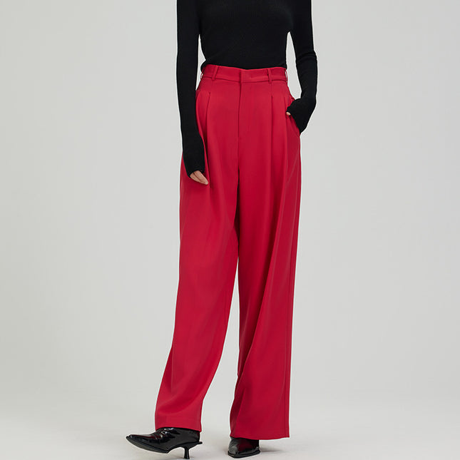White High-Waisted Drapey Ultra-Wide Floor-Length Pants for Tall Individuals, Extended Straight-Leg Wide-Leg Suit Casual Pants