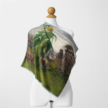 French 53cm Four Seasons All-match Van Gogh Oil Painting Sunflower Garden Twill Women's Decorative Small Square Scarf Scarf Small Scarf