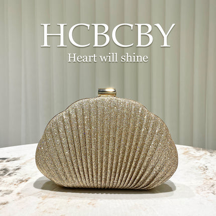 Mint Green Shiny Shell Shape Striped Clutch Bag Women's Fashionable Simple Elegant Box Dinner Bag