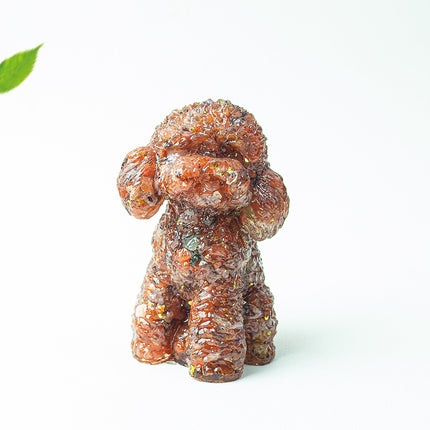 Natural Crystal Crushed Stone Resin Teddy Dog Animal Figurine Decoration for Home Desktop Decoration Cute Amethyst