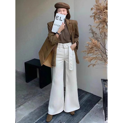 Spring 2025 New Arrival High Waist Fashionable Stretch Wide Leg Jeans Women's Retro Loose Slim-fit No-leg Mop Pants