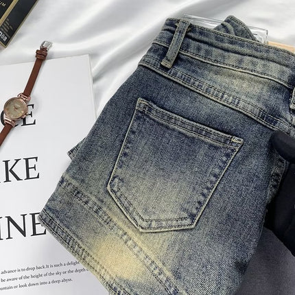 Hot Girl American retro distressed Denim shorts women's 2024 summer New Design High waist slimming slim hot pants
