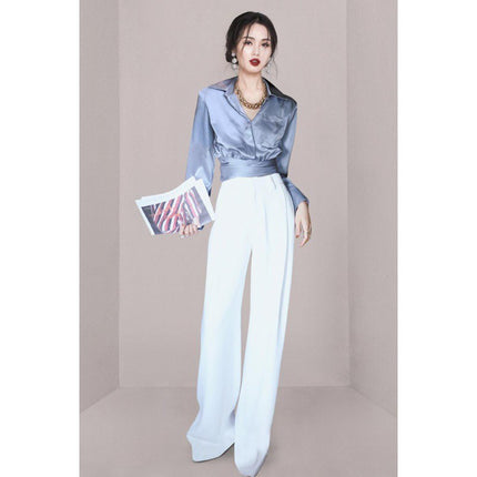Fashionable all-match lapel button back bow elegant elegant shirt cross-border Women's Spring and Autumn New exquisite shirt