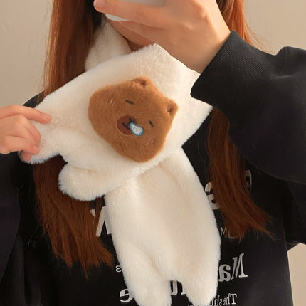 Cartoon Sweet Girl Pink Cat Scarf Winter Warm Thickeneded Cute Plush Windproof Student Scarf White