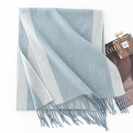 Wool Scarf Autumn and Winter 2025 Double-Sided Splicing Scarf Women's Thickeneded Warm Shawl Simple Tassel Versatile Scarf