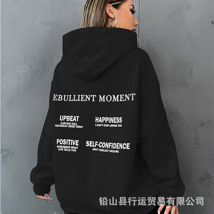 2023 Export Women's Velvet Sweatshirt Plain Letter Print Kangaroo Flap Pocket Pants Drawstring Print Hoodie