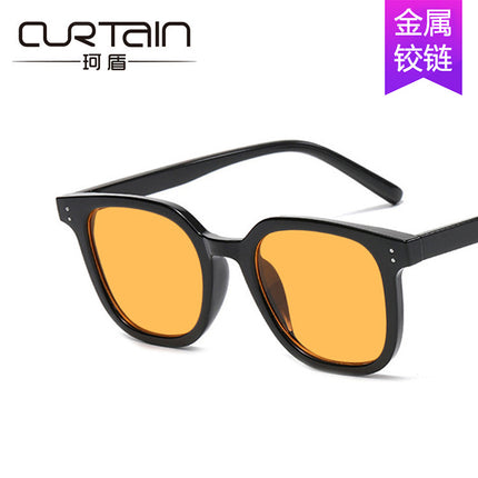Retro Rice Nail Square 2022 K-Style Internet Celebrity Stylish Black Frame Brown Sunglasses Women's High-End Ins Sunglasses