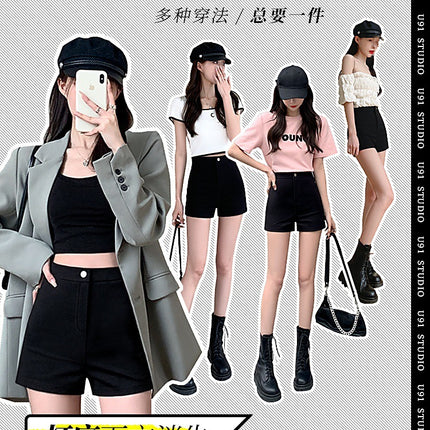 2025 Summer New Style Missing Shorts for Women Korean Style Petite Black Leggings Outerwear Jazz Girl Group