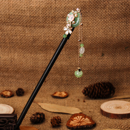 Antique Hairpin Tassel Step Wooden Hairpin Imitation Ebony Headwear Disc Hair Han Clothes Accessories Hair-pulled Ancient Clothes Hair Women