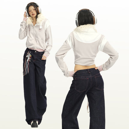 Retro Versatile Red Line Design Slim Wide-Leg Jeans Loose Straight Floor-Length Pants for Autumn 2025 by Li She