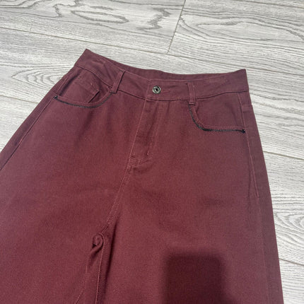 Ankola Red Wide Leg Jeans Women's Autumn High Waist Narrow Style Laid-back Style Straight Pants Tall Lengthened Mop Pants