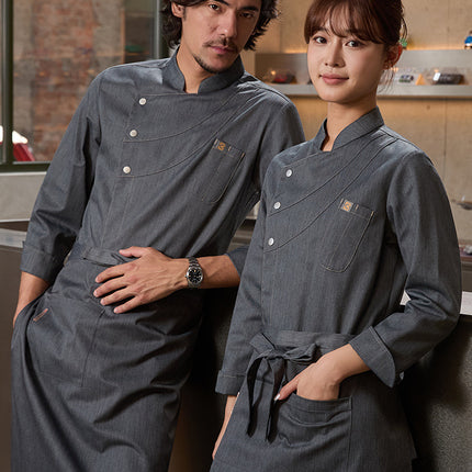 Chef Uniform for Men, Long-Sleeved, Black, for Restaurants, Baking, Kitchen, Moisture-Wicking and Sweat-Wicking