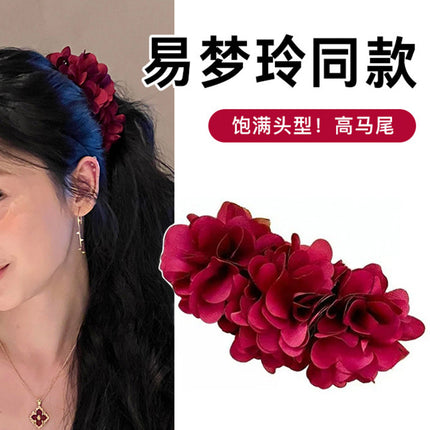 In Stock, Yi Mengling's Same Style Seaside Mermaid-Shaped Oversized Red Rose Flower Banana Hair Clip Accessory