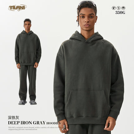 Tilani Men's Clothing 2026 Spring and Autumn Solid Color Basic Sports Suit American Style Trendy Brand Fleece-Lined Thickened Sweatshirt and Sweatpants
