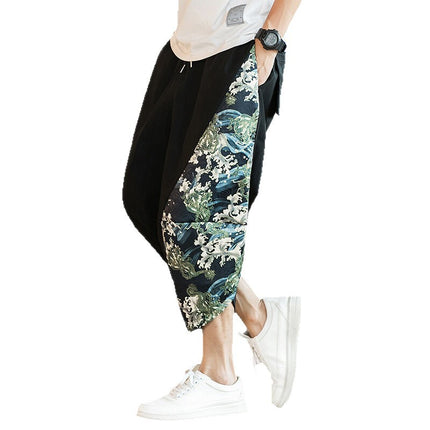 Beach Floral Shorts Men Summer Thin Thai Carrot Pants Chinese Style Loose Casual Cropped Printed Pants Trendy