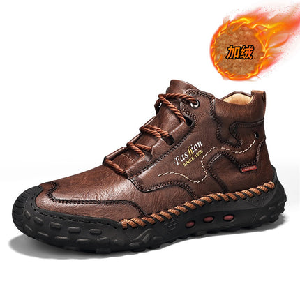 Cross-Border Large Size 48 High-Top Casual Leather Shoes Men's Non-Slip Hiking Shoes Sewn Handmade Shoes Work Shoes Outdoor Casual Shoes