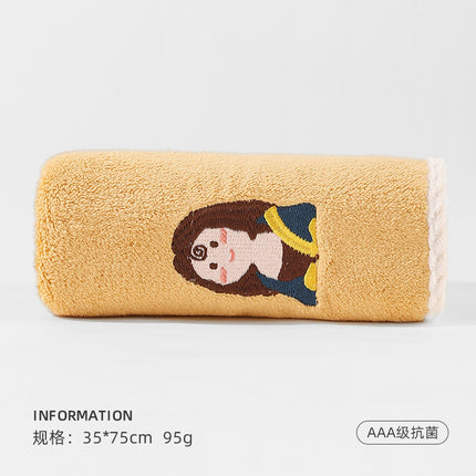 Towel face washing household is soft and absorbent than pure cotton coral fleece adult bath embroidery famous painting student dormitory