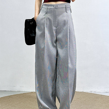 Fan-Favorite: New Spring/Summer Houndstooth Pants for Women, High-Waisted Wide-Leg Pants, Straight Loose Fit, Slimming Suit Pants