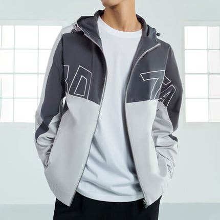 Haipai Label Cutting Double-sided Jacket Men's Spring and Autumn Color Splicing Letter Embroidered Drawstring Hooded Jacket Men's 1Y301