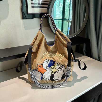 High-Quality Japanese-Style Ball Chain Eco-Friendly Shopping Bag Nylon Fabric Embroidered Floral Tote Nylon Canvas Bag