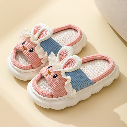Cute lace rabbit parent-child male and female baby adult indoor and outdoor home wooden floor thickened linen Four Seasons slippers