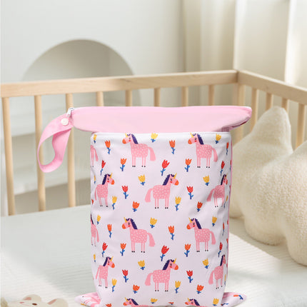 Cross-border in stock Nordic Animal Printing Baby Room Storage Hanging Bag Dry and Wet Separation Double-layer Waterproof Bag Wetbag