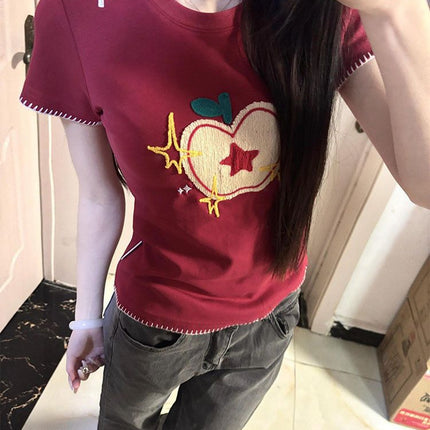 [Pure Cotton Towel Embroider + Back Collar] 2025 Versatile Top Ins Apple Design Niche High-End Sense