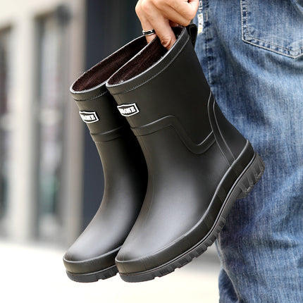 High-end rain boots men's closed rainproof waterproof shoes short mid-tube non-slip rain boots bunted working rubber shoes fleece-lined new