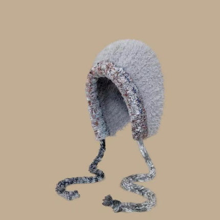 Cute Bear Ear Knitted Hat for Women, Autumn and Winter, Makes the Face Look Smaller, Versatile, Warm Woolen Hat, Cold-Proof Plush Ear Protection Hat