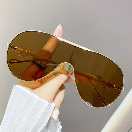 One-Piece Sunglasses European and American Large-Frame One-Piece Driving Sunglasses for Men, Sun Protection Sunglasses for Women, High-End Metal Retro Glasses