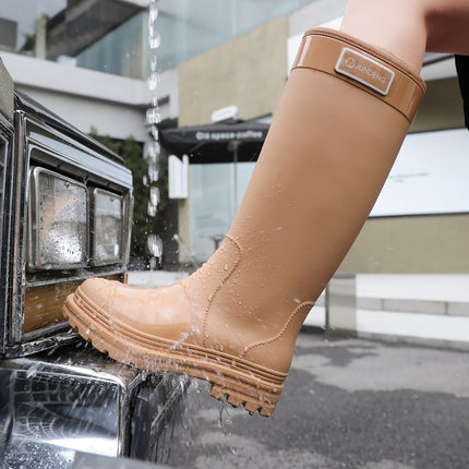 New High-Top Rain Boots for Women, Fashionable Outdoor Fishing Water Shoes, Waterproof and Non-Slip Long-Tube Rubber Shoes, Camping Work Rain Boots