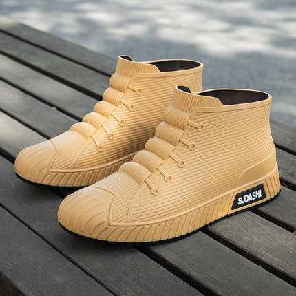 Fashion men's rain boots low fleece-lined kitchen fishing non-slip waterproof rain boots fleece-lined warm take-out work water shoes