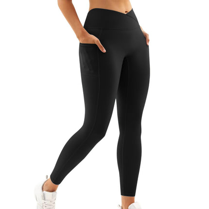 European and American high waist hip lifting nude pocket yoga pants women's running quick-drying fitness pants outer wear slimming fitness sports pants