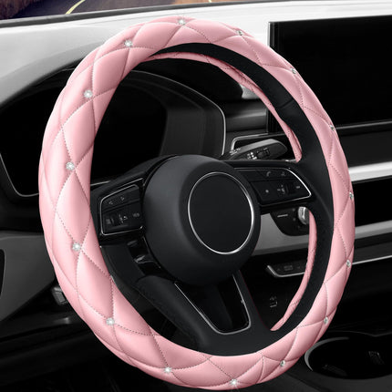 Car Steering Wheel Cover Rhinestone Steering Wheel Cover Four-Season Universal Diamond Soft Leather Non-Slip Steering Wheel Cover with Shiny
