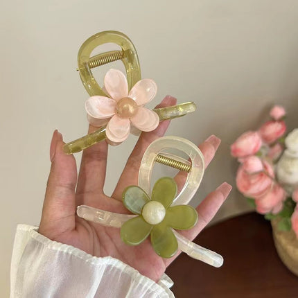 Korean Acrylic Flower Clip for Women, Versatile Medium Size Ins Small Fragrance Style Pastoral Half-Tied Clip Hair Accessory Pastoral Style