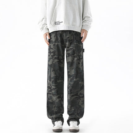 fleece-lined Thick Camouflage Tooling Jeans Men's American Style High Street fleece-lined Trendy Brand Retro Corppion Handsome Street Cutting Pants